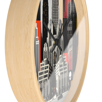 "A Contrast of Times: Classic Art Deco Skyscrapers and a Modern Cityscape" - The Alien Wall Clock Art Deco Style