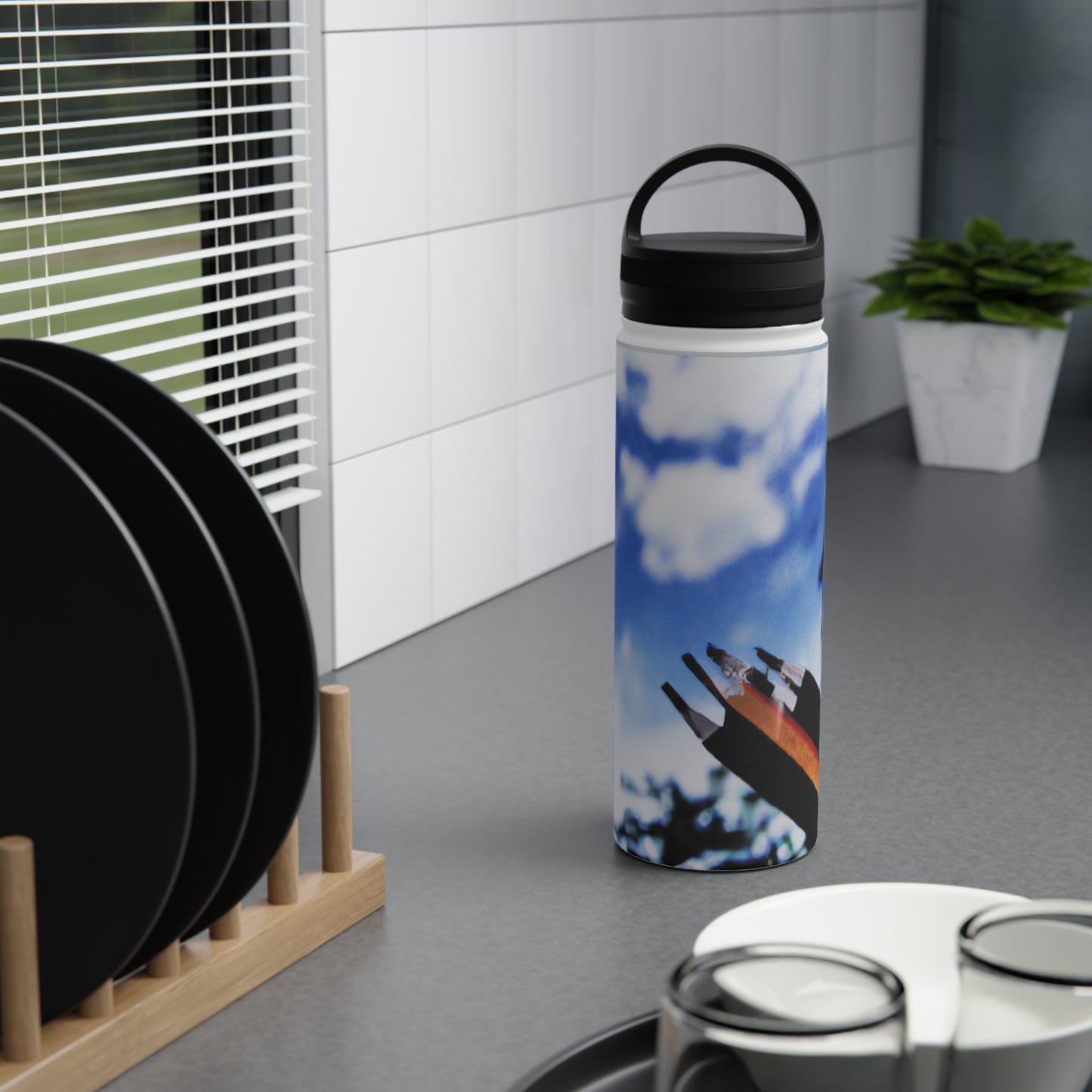 "Colors of Home: Exploring Place Through Art" - The Alien Stainless Steel Water Bottle, Handle Lid