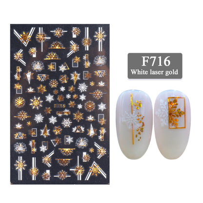 Neue Nagelaufkleber, 3D-Weihnachtsserie, zweifarbig, goldene Laser-Schneeflocke, dünne Aufkleber, Nagelkunst-Design, Nagelkunst-Aufkleber