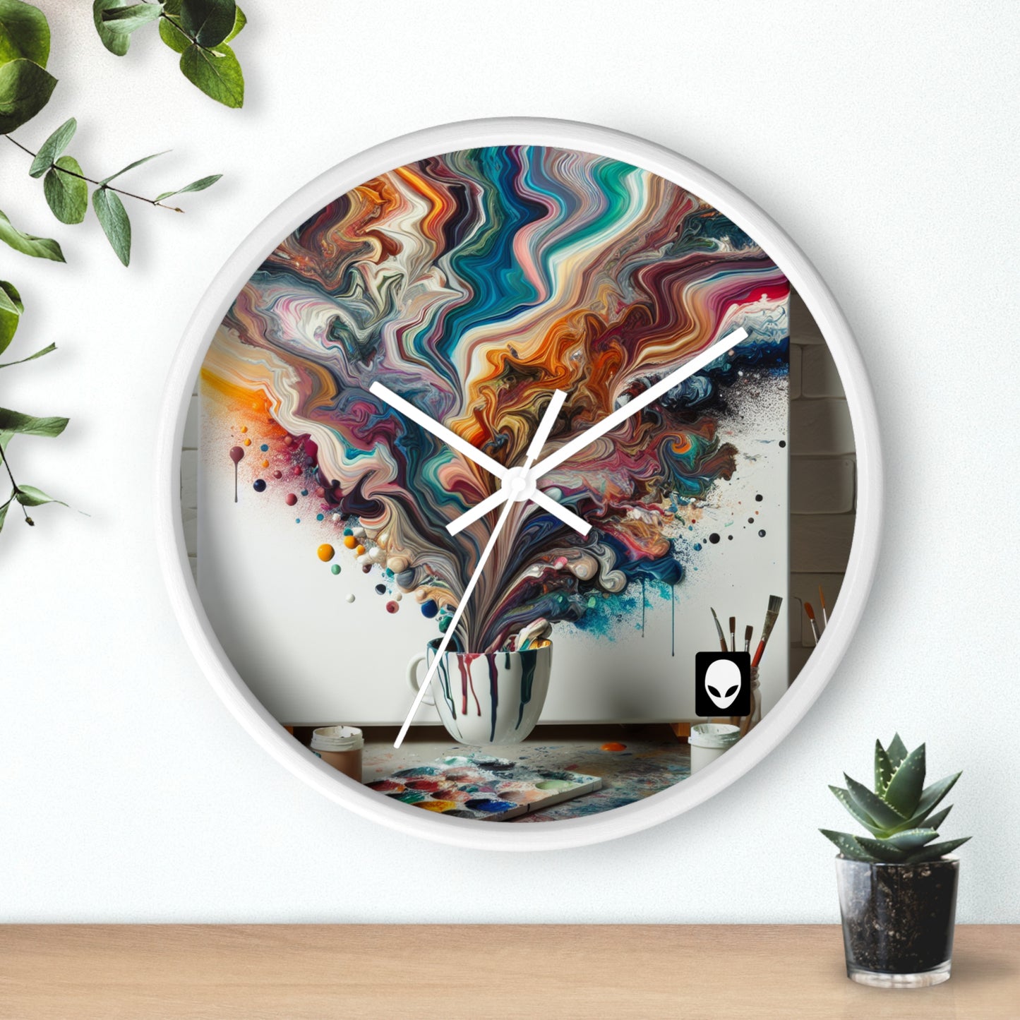 "Un paraíso de pintura vertida: arte de vertido de acrílico" - El reloj de pared alienígena Estilo de vertido de acrílico