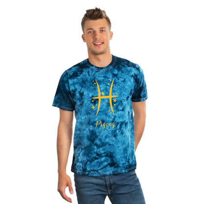 Signo del zodíaco de Piscis: camiseta con efecto tie-dye alienígena, cristal