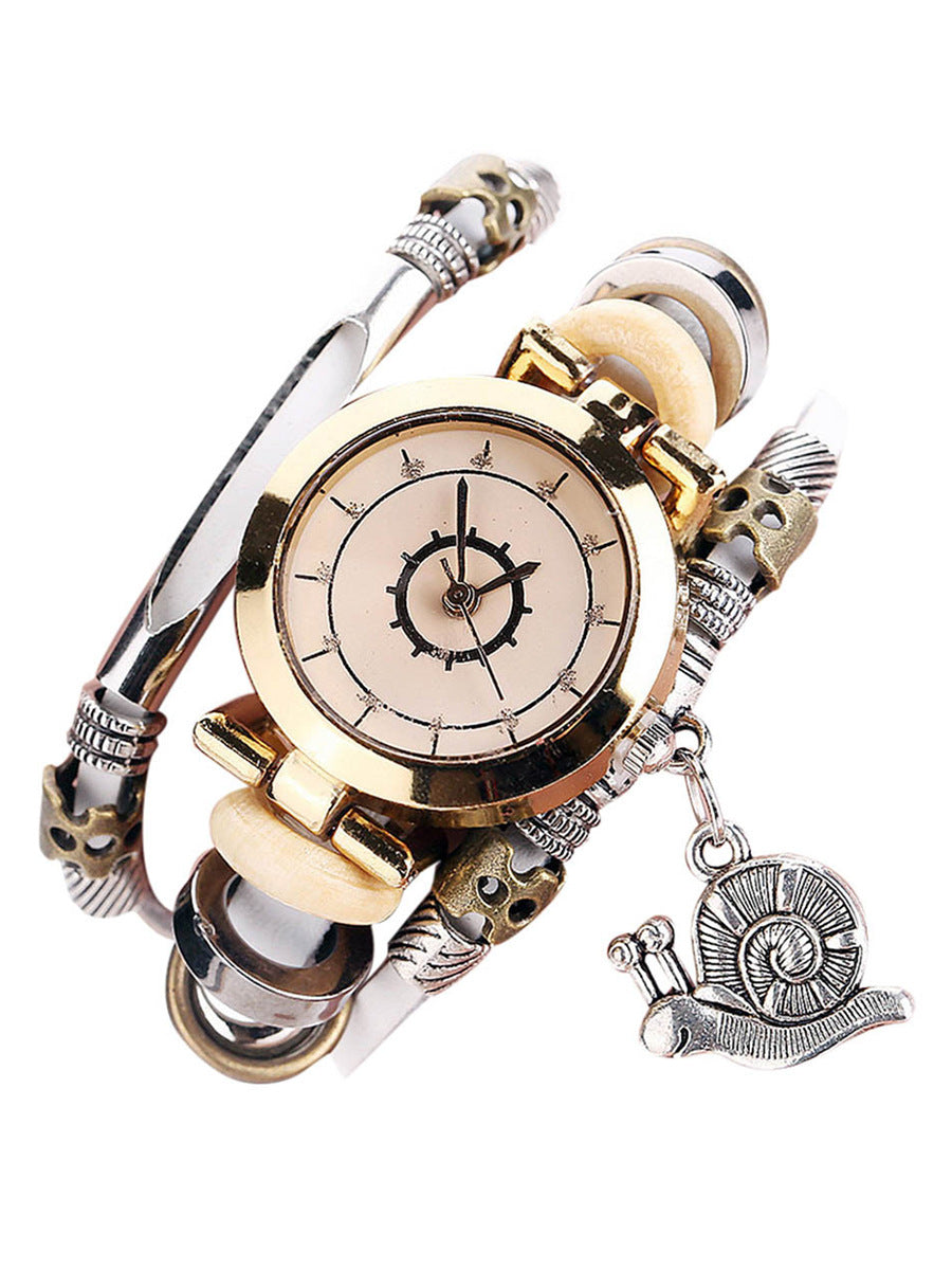 Reloj de pulsera vintage para mujer Reloj de cuero enrollado Colgante de caracol
