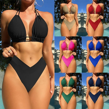 Traje de baño de bikini de color puro de alta elasticidad Fission para mujer