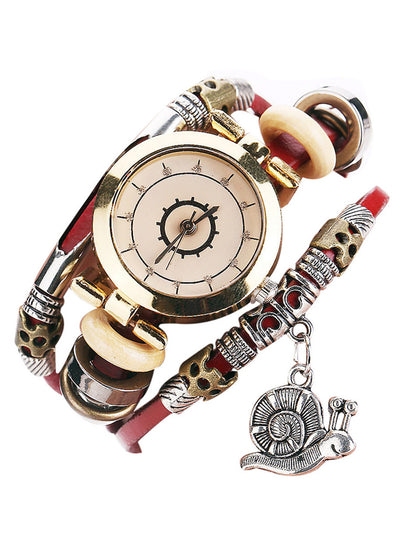 Reloj de pulsera vintage para mujer Reloj de cuero enrollado Colgante de caracol