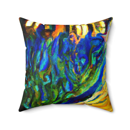 "Un gato entre las hojas de té celestiales" - The Alien Square Pillow