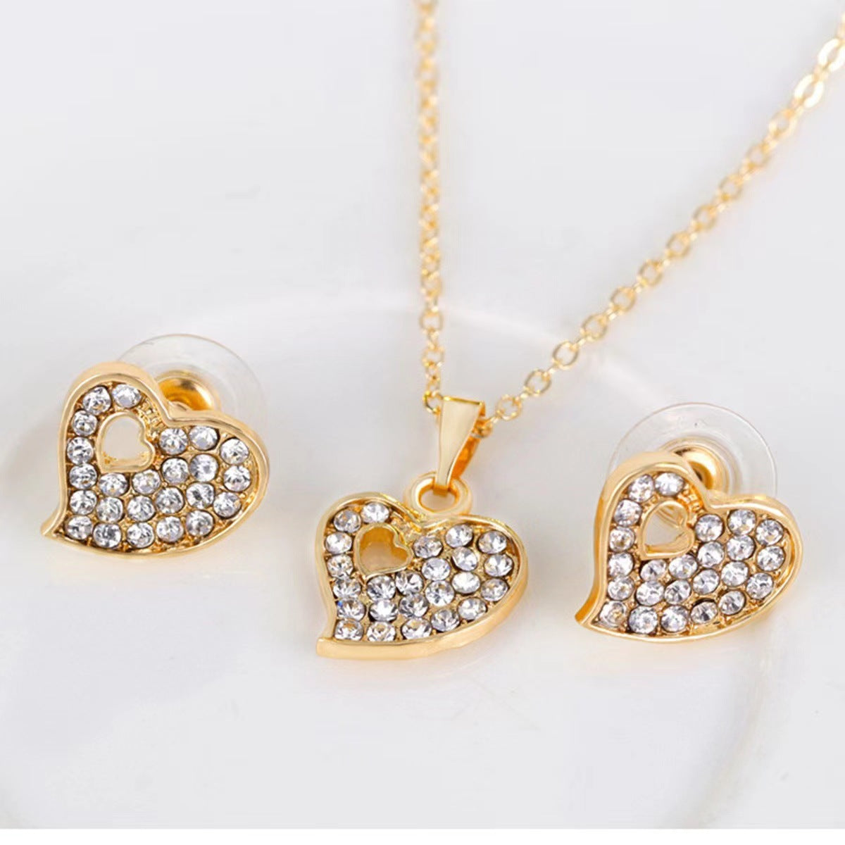 Love Plastic Mesh Bag Peach Heart Jewelry Set Conjunto de cinco piezas para mujer