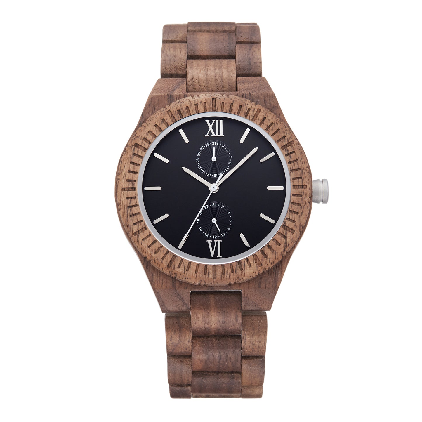 Reloj de madera multifuncional para hombre con movimiento de cuarzo.