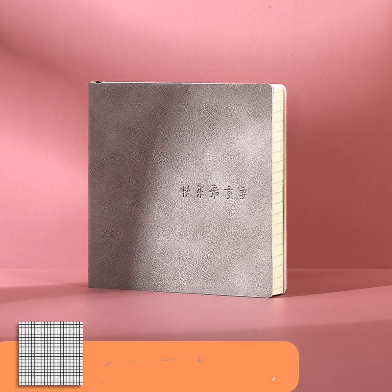 Cuaderno cuadrado con malla en blanco, libro de diario con superficie de cuero