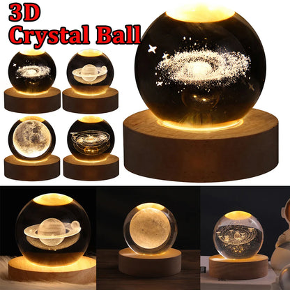 Lámpara LED de noche con forma de bola de cristal para niños, lámpara de mesa 3D con forma de planeta y Luna, decoración del hogar para dormitorio, fiesta, regalos de cumpleaños