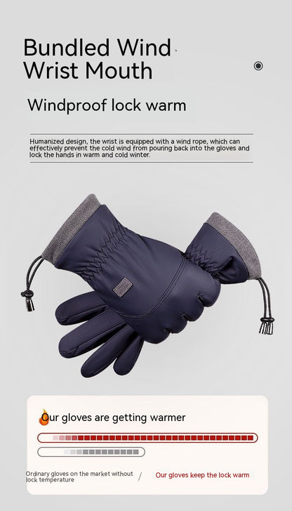 Polyester Gloves Men's And Women's Touch Screen Ski Gloves Outdoor Waterproof Windproof Warm Riding Full Finger Fleece Climbing