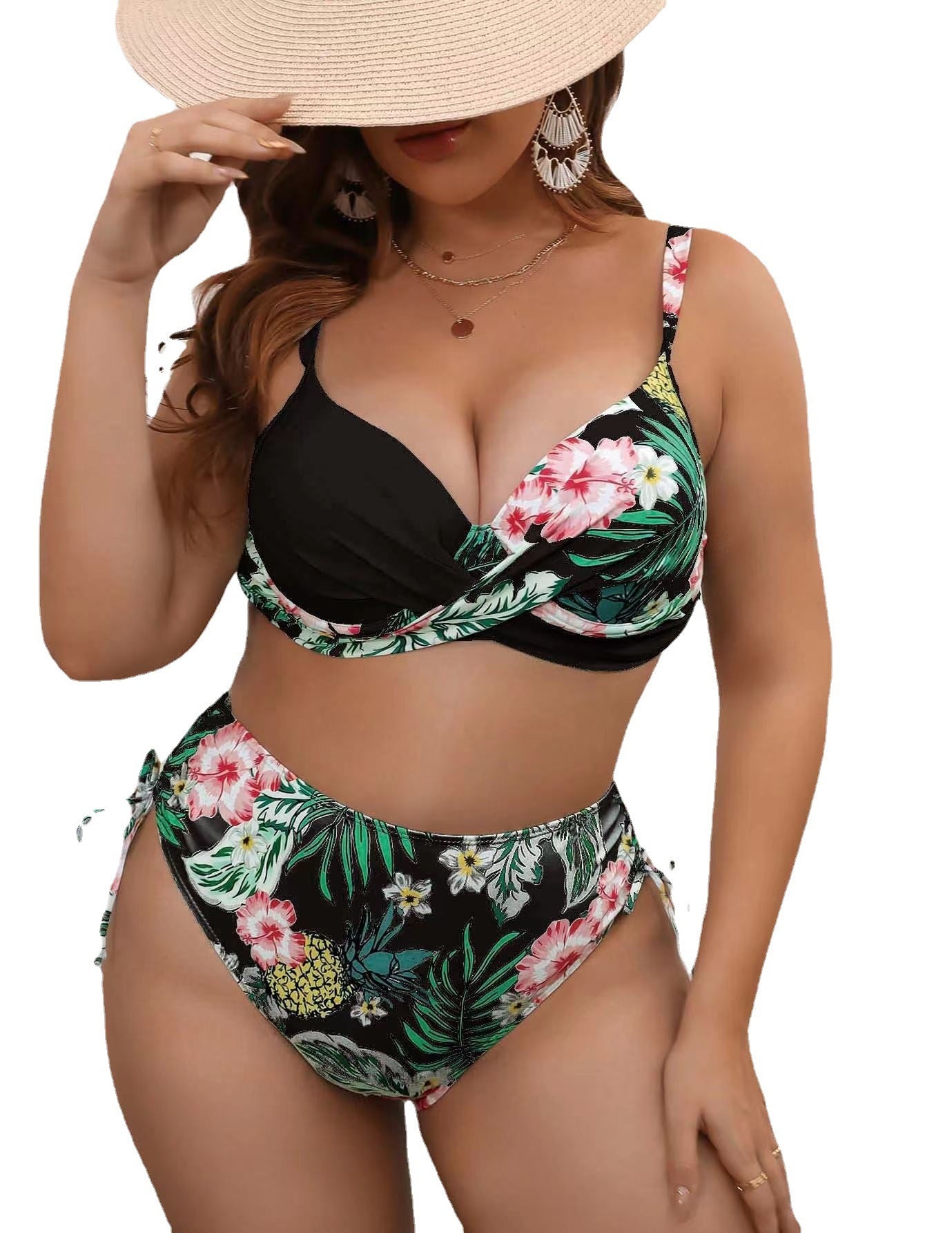 Traje de baño estampado de bikini dividido de talla grande para mujer