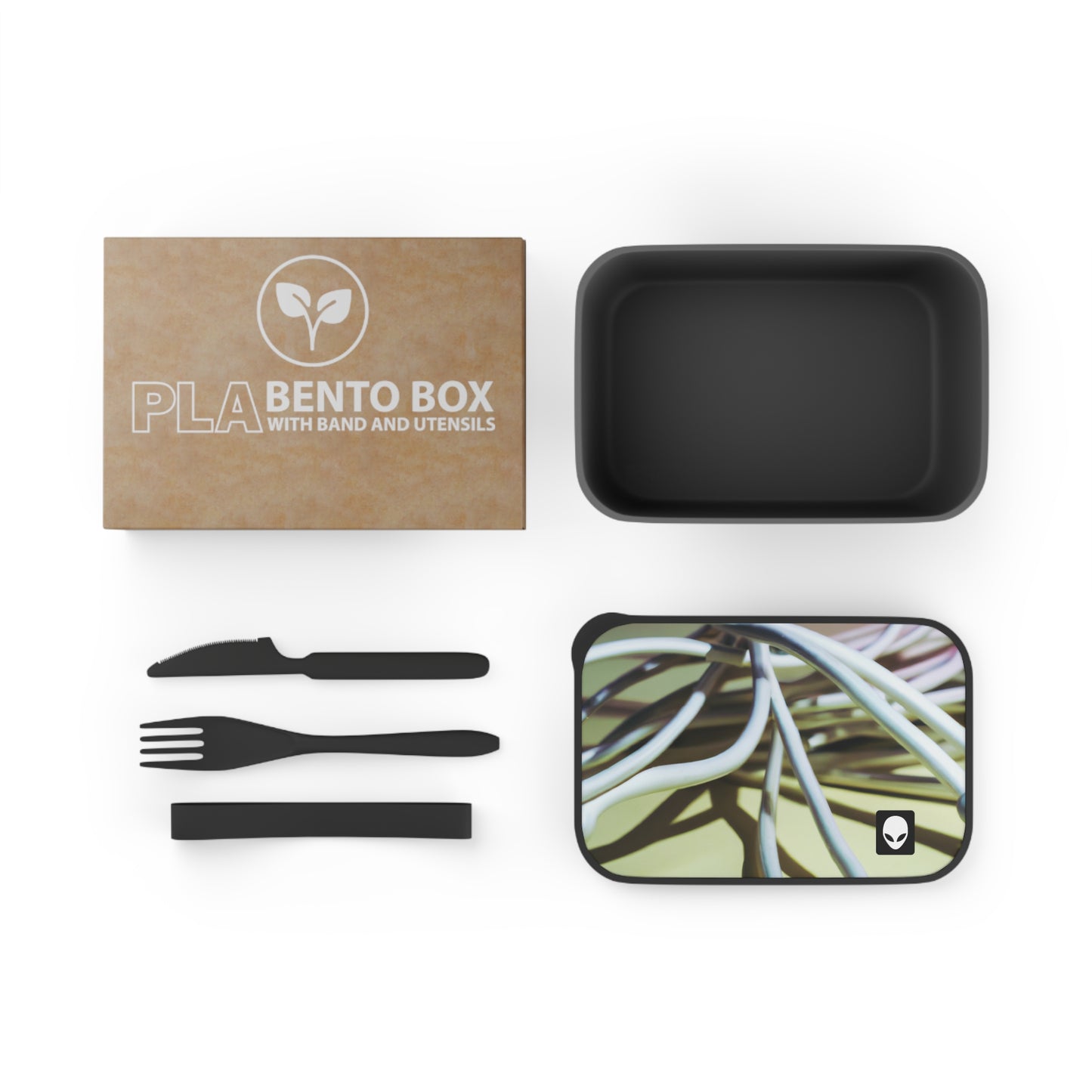 "Abstract Artistry: Constructing Emotion from Common Objects" - The Alien Eco-friendly PLA Bento Box with Band and Utensils