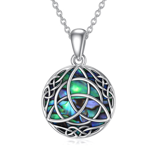 Vintage Sterling Silber Trinity Celtic Knot Lucky Halskette mit simulierter Abalone-Muschel
