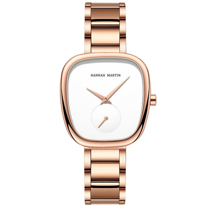 Reloj de cuarzo Milan Mesh de acero inoxidable para mujer Half Tonneau