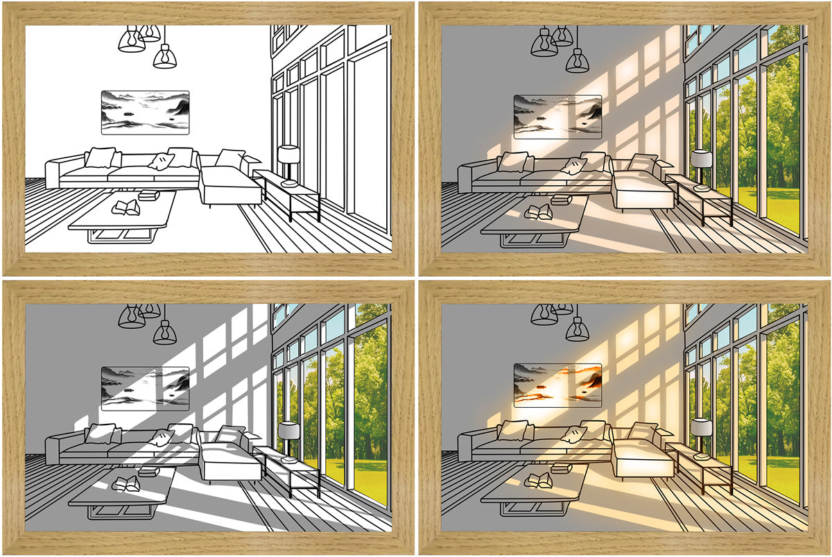 Beleuchtetes Bild, LED, dekoratives Licht, Malerei, Nachttisch-Bildstil, kreativ, modern, simulieren Sonnenschein, Zeichnung, Nachtlicht, Geschenk