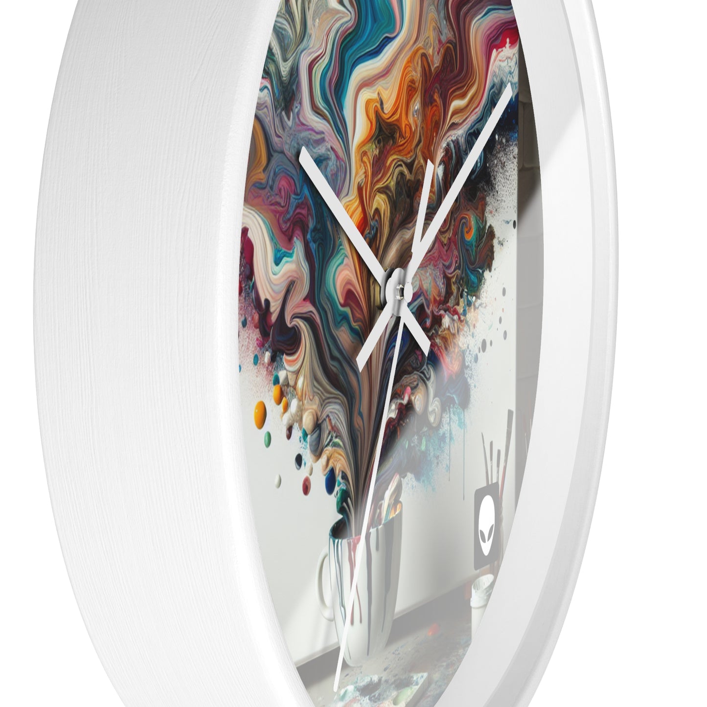 "Un paraíso de pintura vertida: arte de vertido de acrílico" - El reloj de pared alienígena Estilo de vertido de acrílico