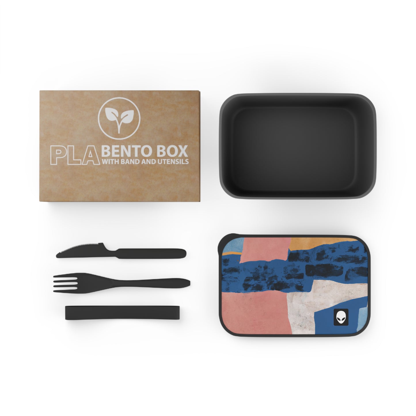 „Interplay of Light and Shadow: An Abstract Collage“ – Die umweltfreundliche PLA-Bento-Box von Alien mit Band und Utensilien