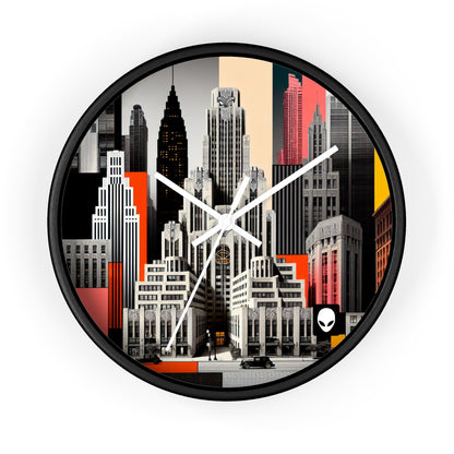 "A Contrast of Times: Classic Art Deco Skyscrapers and a Modern Cityscape" - The Alien Wall Clock Art Deco Style