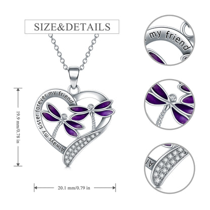 Purple Dragonfly Pendant Necklace in White Gold Plated Sterling Silver