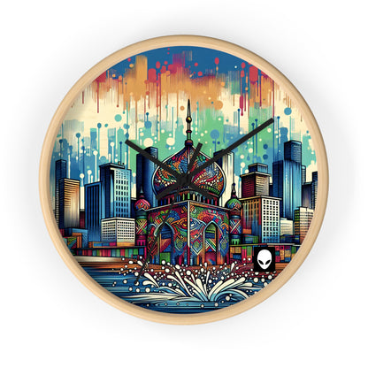 "Bright City: A Pop of Color on the Skyline" - The Alien Wall Clock Street Art / Graffiti Style