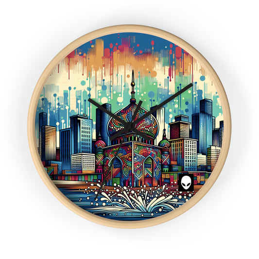 "Bright City: A Pop of Color on the Skyline" - The Alien Wall Clock Street Art / Graffiti Style