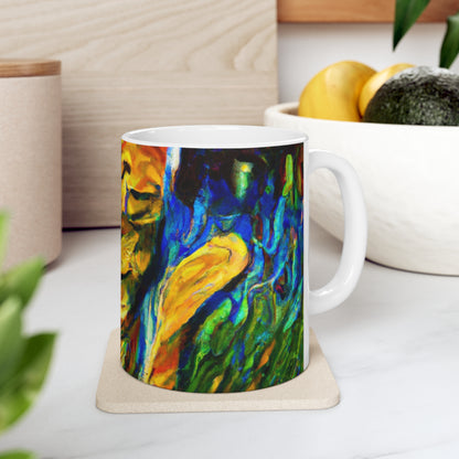 "Un gato entre las hojas de té celestiales" - Taza de cerámica The Alien 11 oz