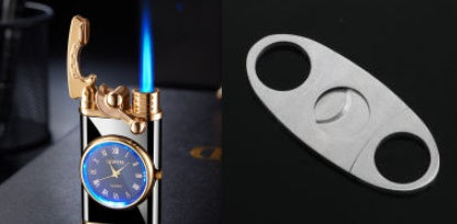 Nuevo encendedor con reloj eléctrico Brazo basculante Encendido automático Encendedor de llama azul recto Esfera real creativa Encendedor inflable a prueba de viento Reloj para hombres Regalo