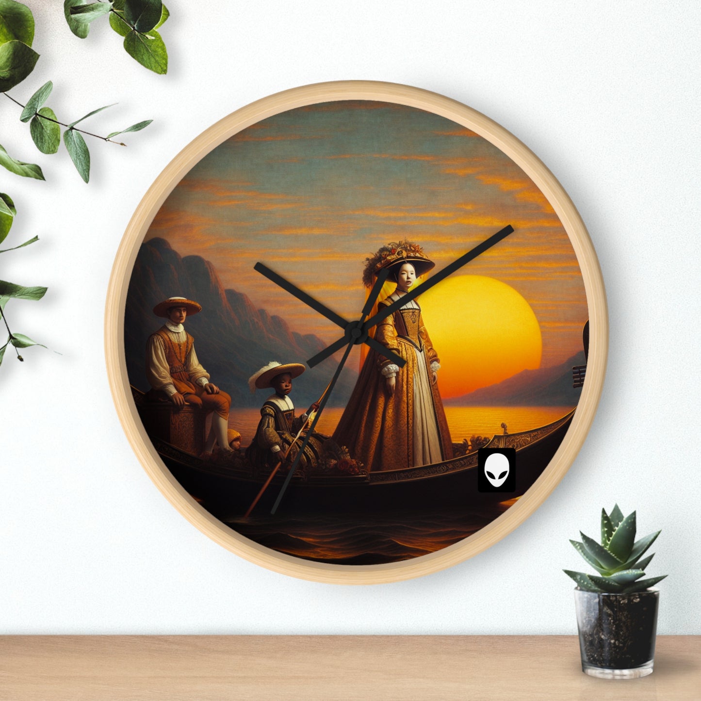 "Golden Twilight in the Italian Gondola" - The Alien Wall Clock Renaissance Art Style