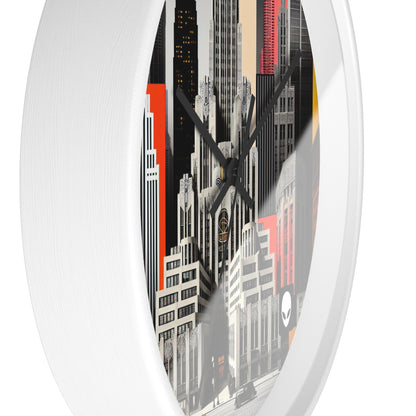 "A Contrast of Times: Classic Art Deco Skyscrapers and a Modern Cityscape" - The Alien Wall Clock Art Deco Style