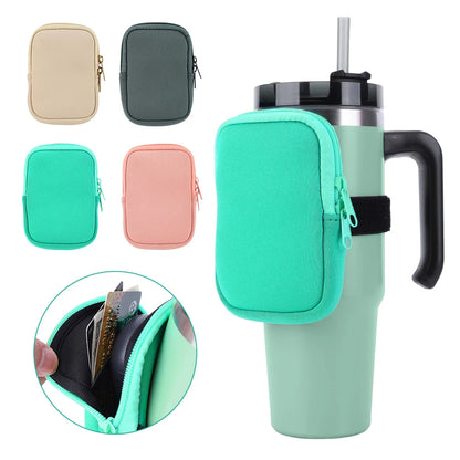 Bolsa de botella de agua para beber taza, botella de agua, Caddy, bolsa de vaso de neopreno para tarjetas, llaves, billetera, auriculares