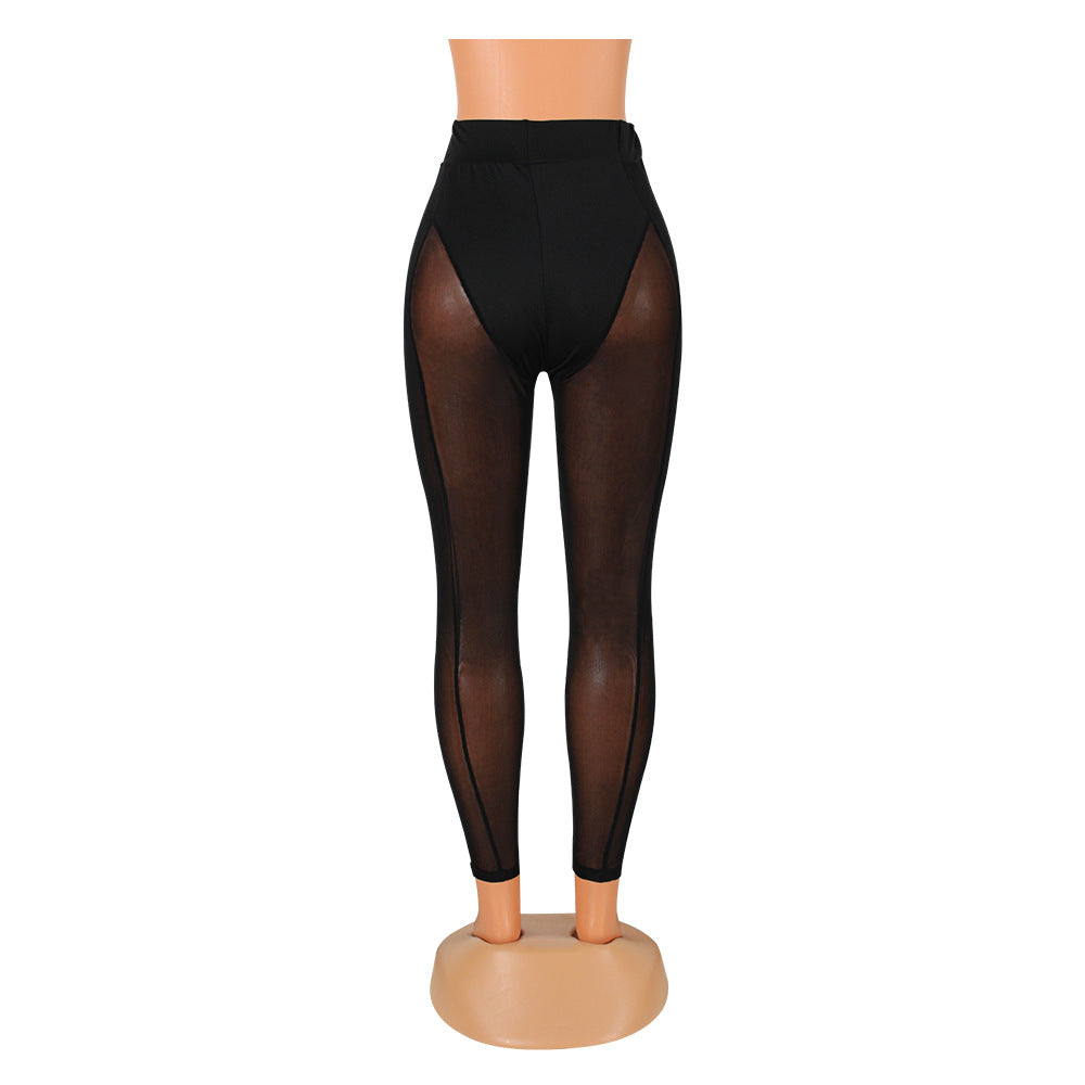 Sexy Mesh-Stretch-Leggings in Schwarz