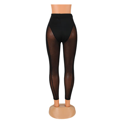 Sexy Mesh-Stretch-Leggings in Schwarz