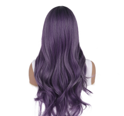 Pelo rizado largo medio negro teñido superior morado