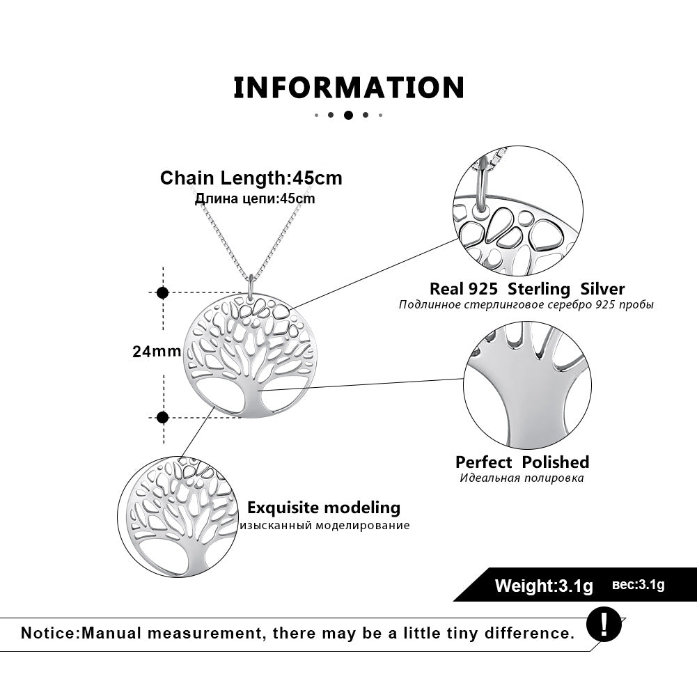 S925 Sterling Silber Halskette Runde Blume Tausend Bäume