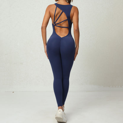 Mono de yoga con diseño de espalda en forma de V sin mangas para mujer, ropa deportiva para correr, pantalones ajustados elásticos