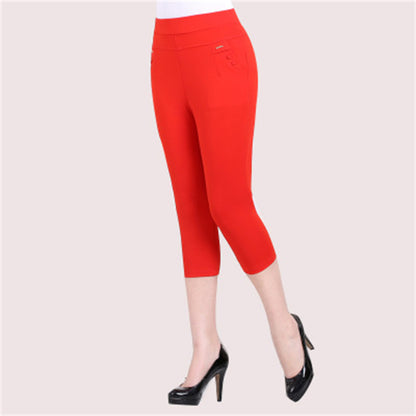 Pantalones casuales de cintura alta de color liso para mujer