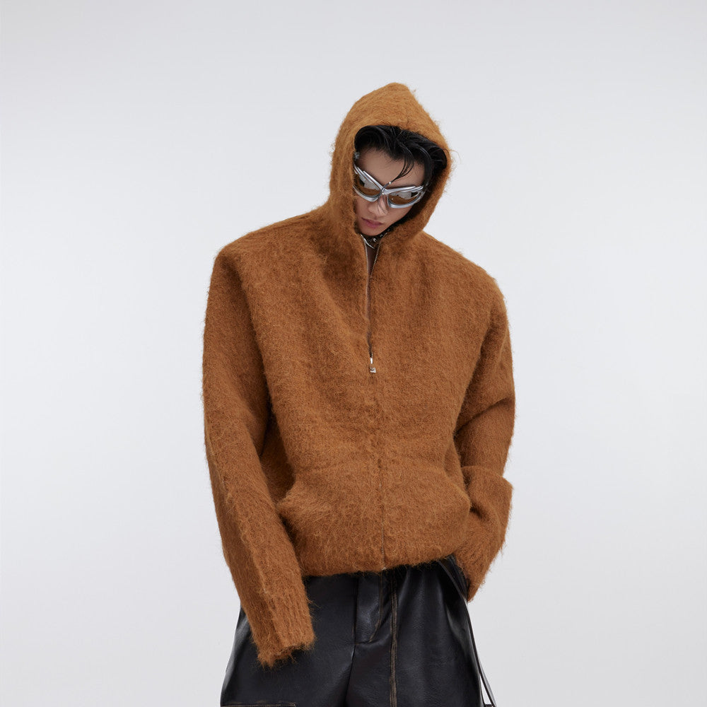 Verdickter Mohair-Strickjacke mit Kapuze für Herren