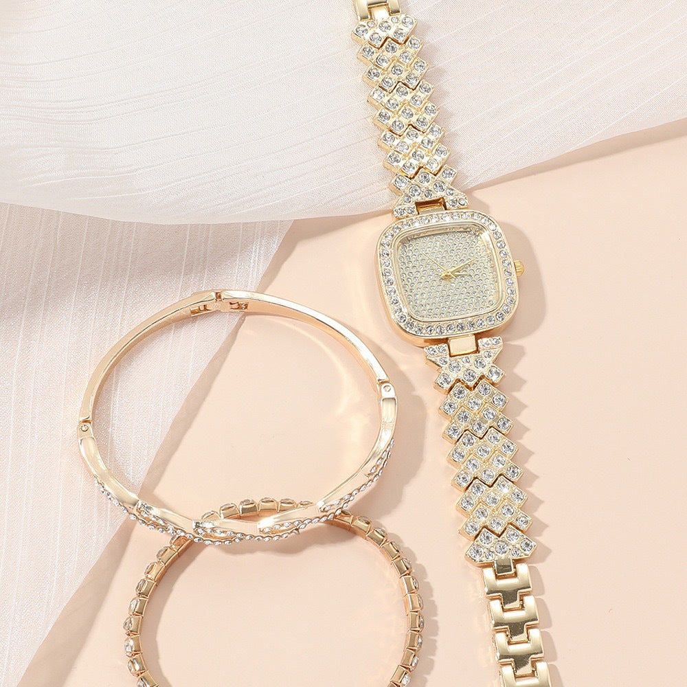 Reloj de cuarzo de moda con pulsera de diamantes cuadrados para mujer