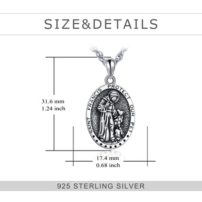 Sterling Silver St Francis Religious Medal Pendant Necklace Jewelry