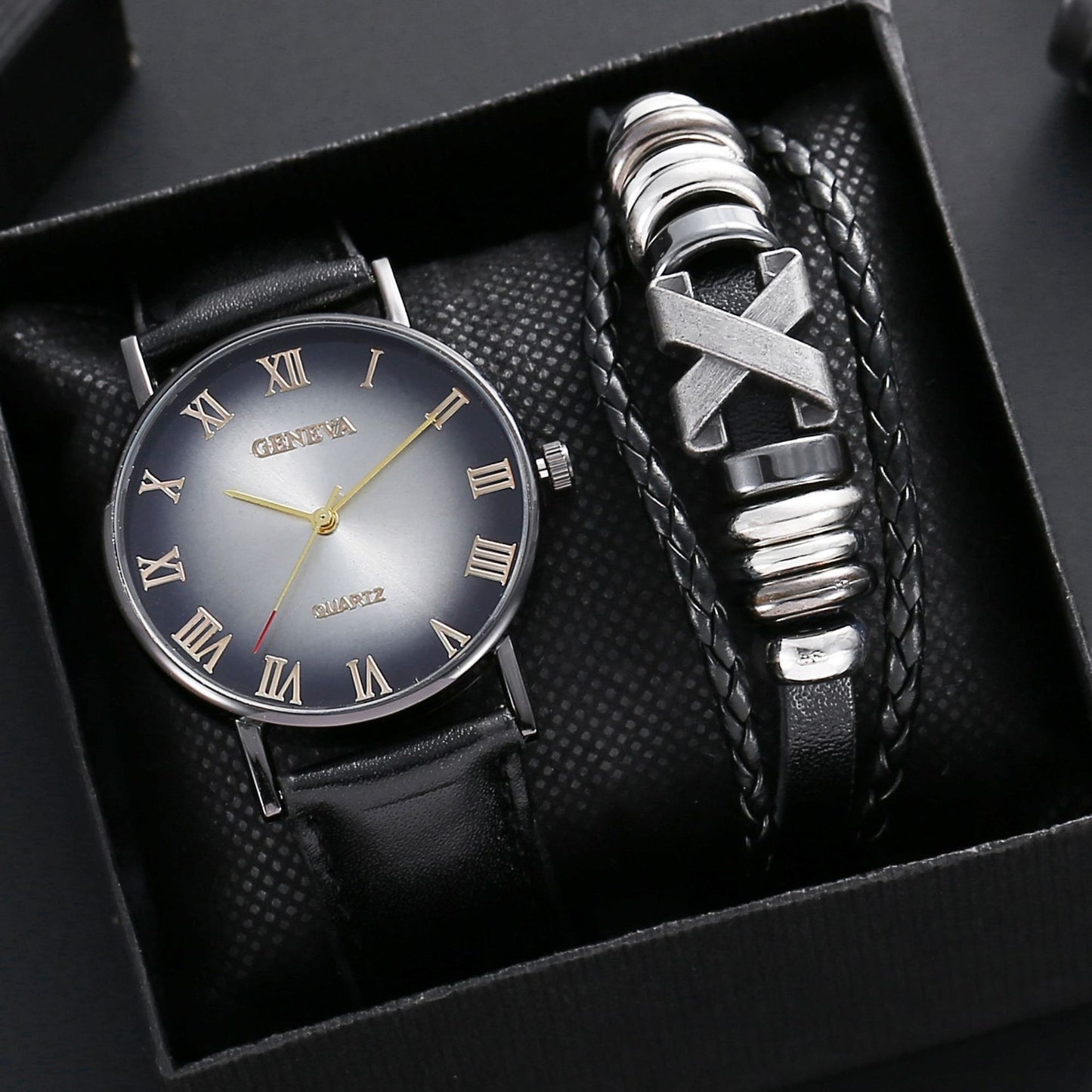 Conjunto de regalo de negocios de moda con reloj para hombre con cinturón de cuero