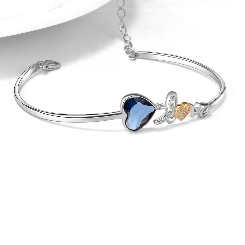 „I Love You“-Herz-Armreif, edler Schmuck aus Sterlingsilber mit Kristall