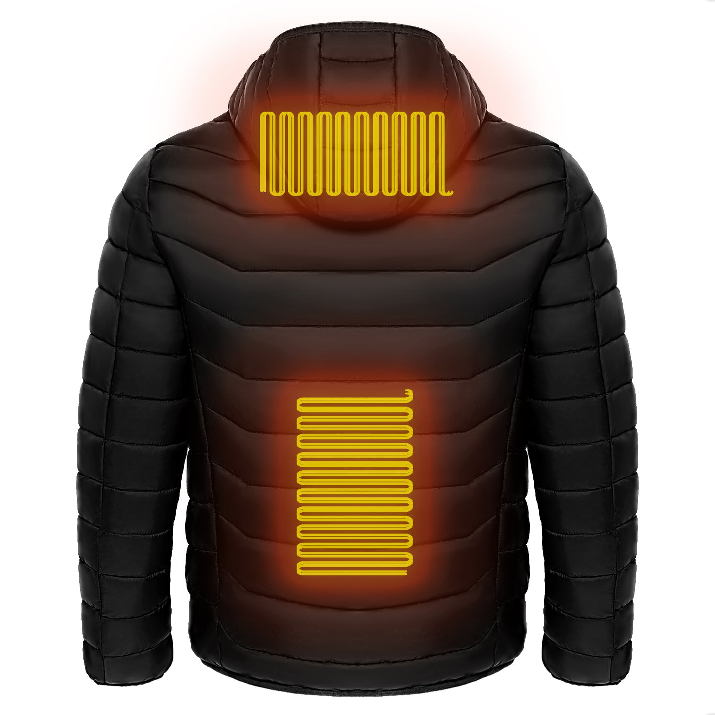 Beheizte Pufferjacke für Herren, elektrisch beheizter Mantel, isolierte Kapuze, Windjacke, 9 Wärmezonen