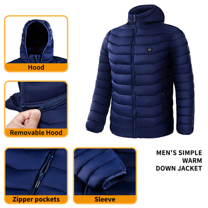 Chaqueta acolchada con calefacción para hombre, abrigo con calefacción eléctrica, capucha aislada, cortavientos, 9 zonas de calor