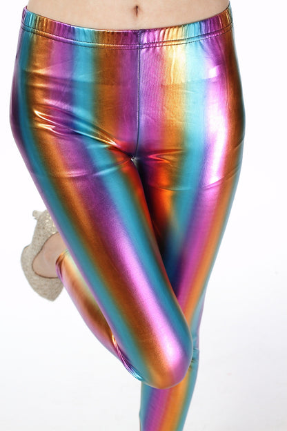 Damen-Leggings aus Kunstleder mit Metallverlauf, Laser