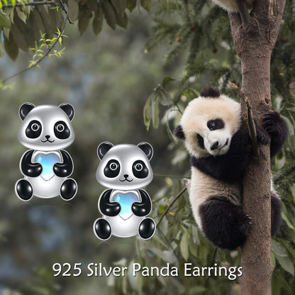 Pendientes de plata de ley con diseño de panda