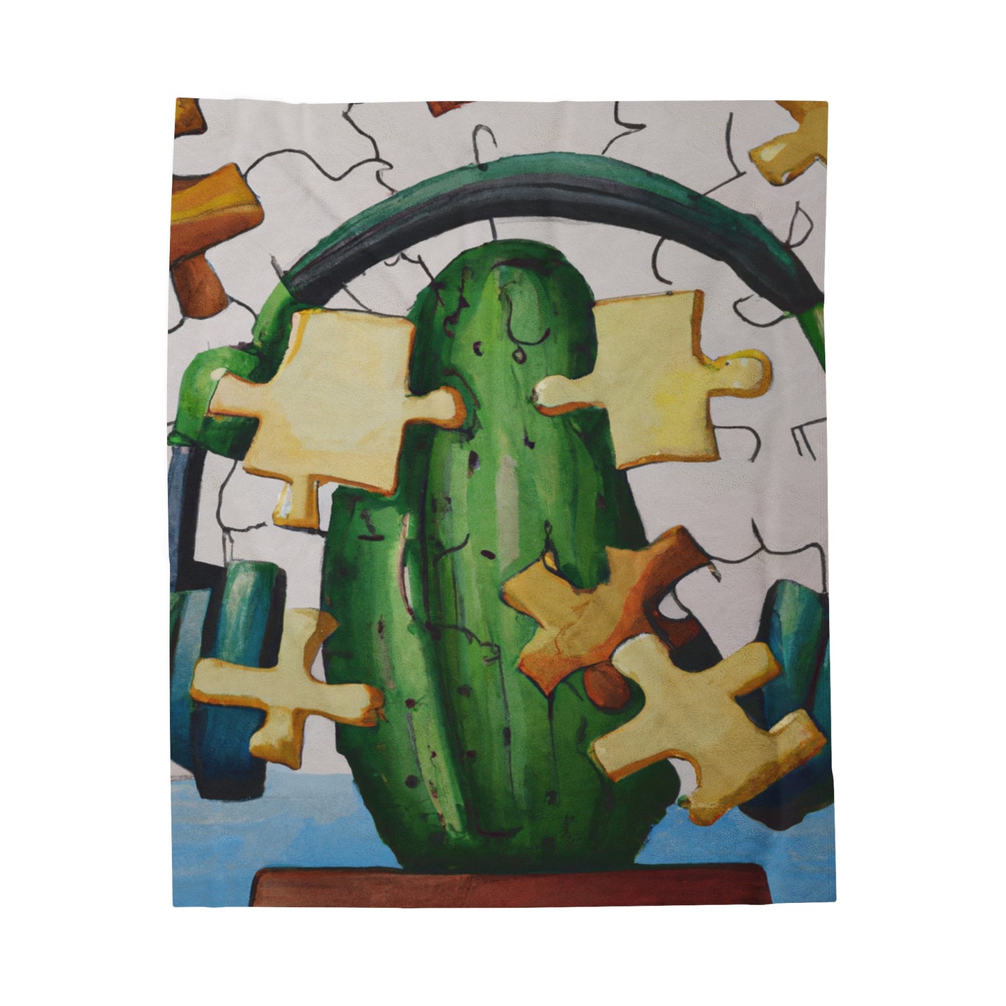 "Cactified Puzzle Time" - The Alien Velveteen Plush Blanket