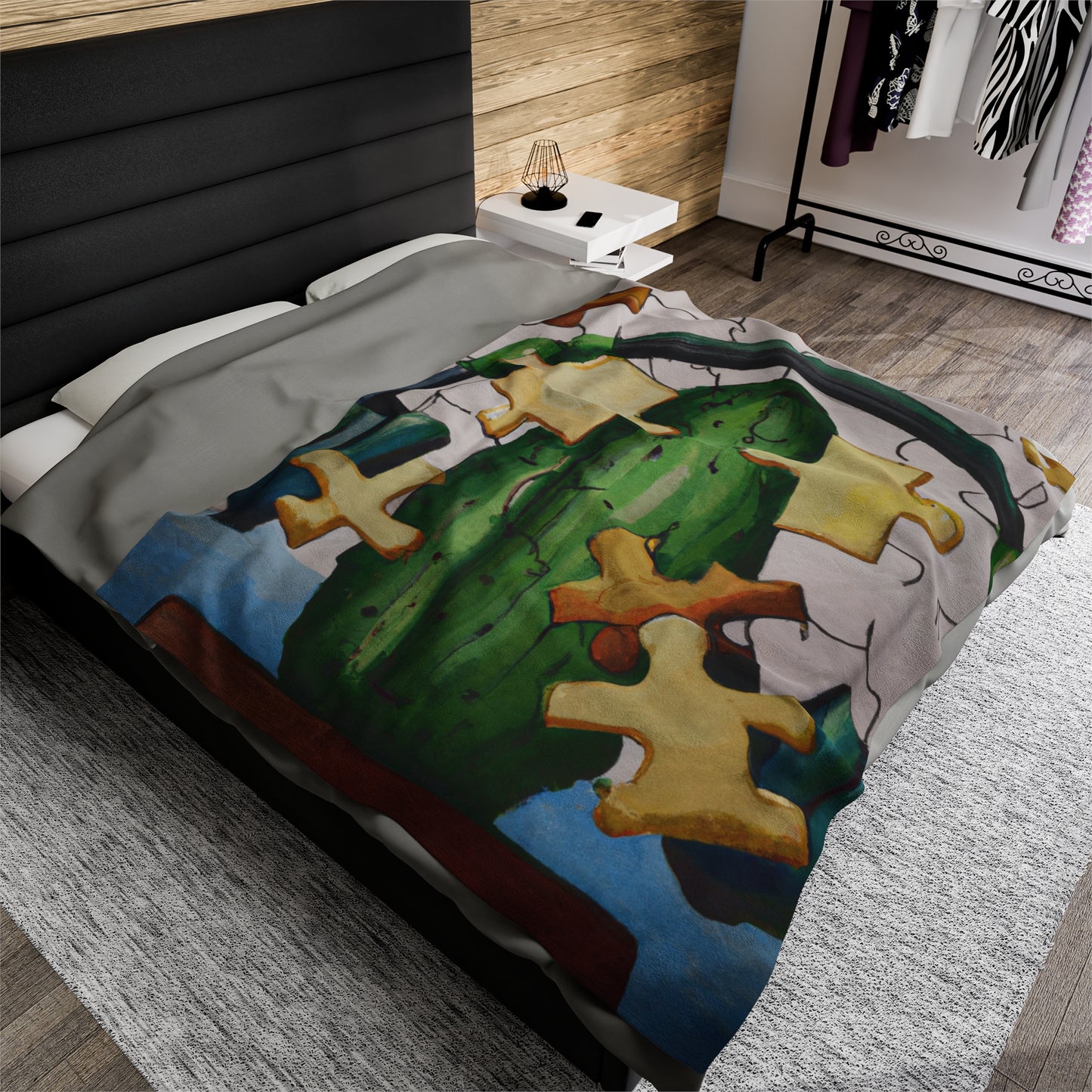 "Cactified Puzzle Time" - The Alien Velveteen Plush Blanket