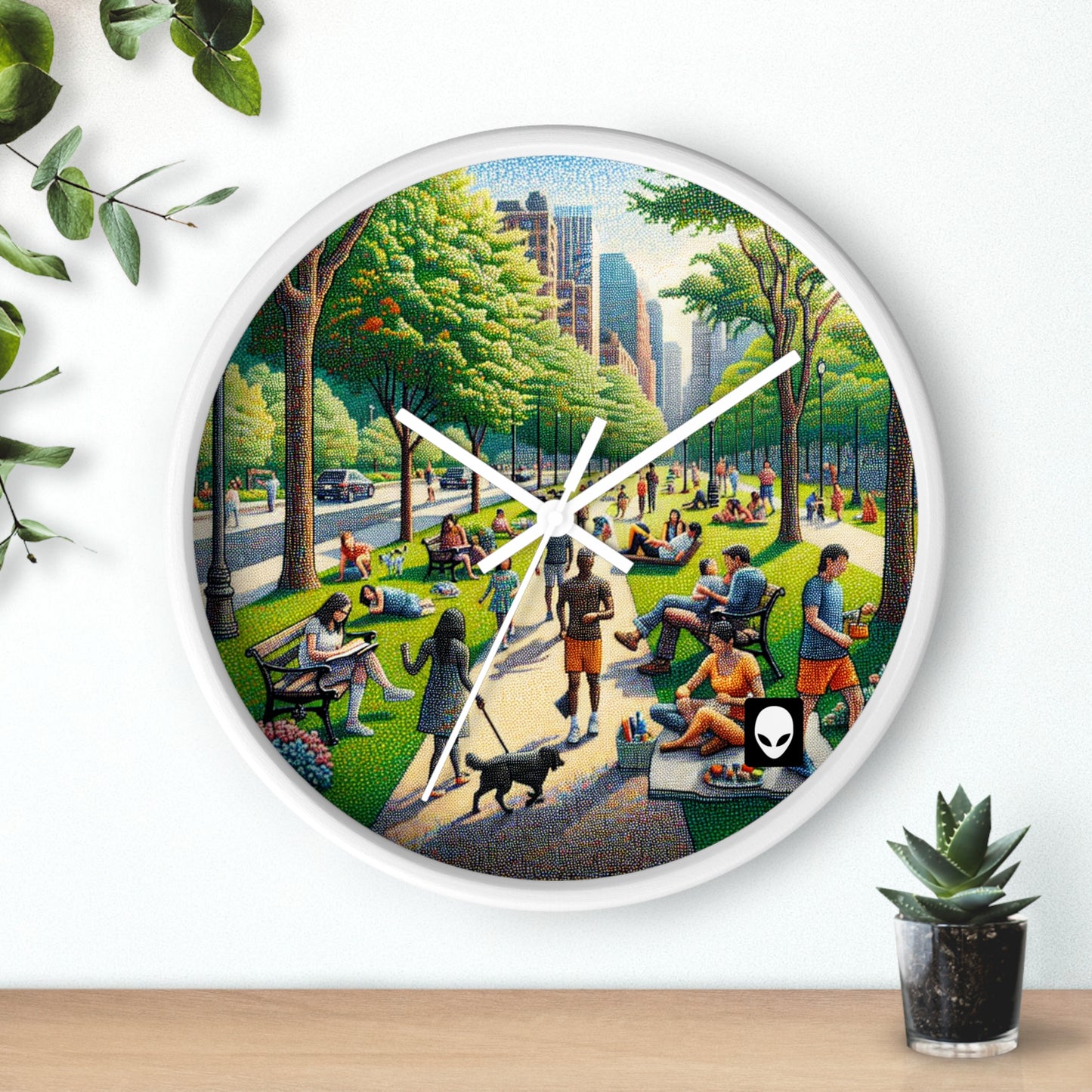 "Dotty Cityscape" - The Alien Wall Clock Pointillism Style