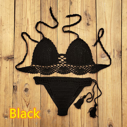 Women's Fashion Solid Color Handmade Crochet Bikini Suit