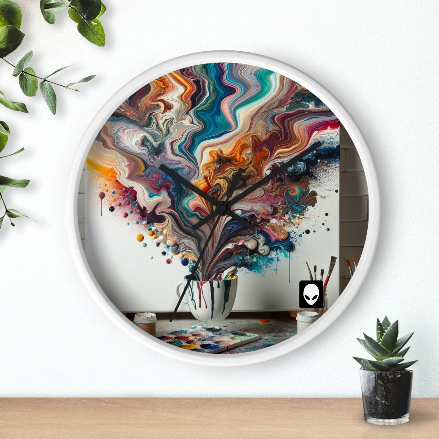 "A Paint Poured Paradise: Acrylic Pouring Art" - The Alien Wall Clock Acrylic Pouring Style